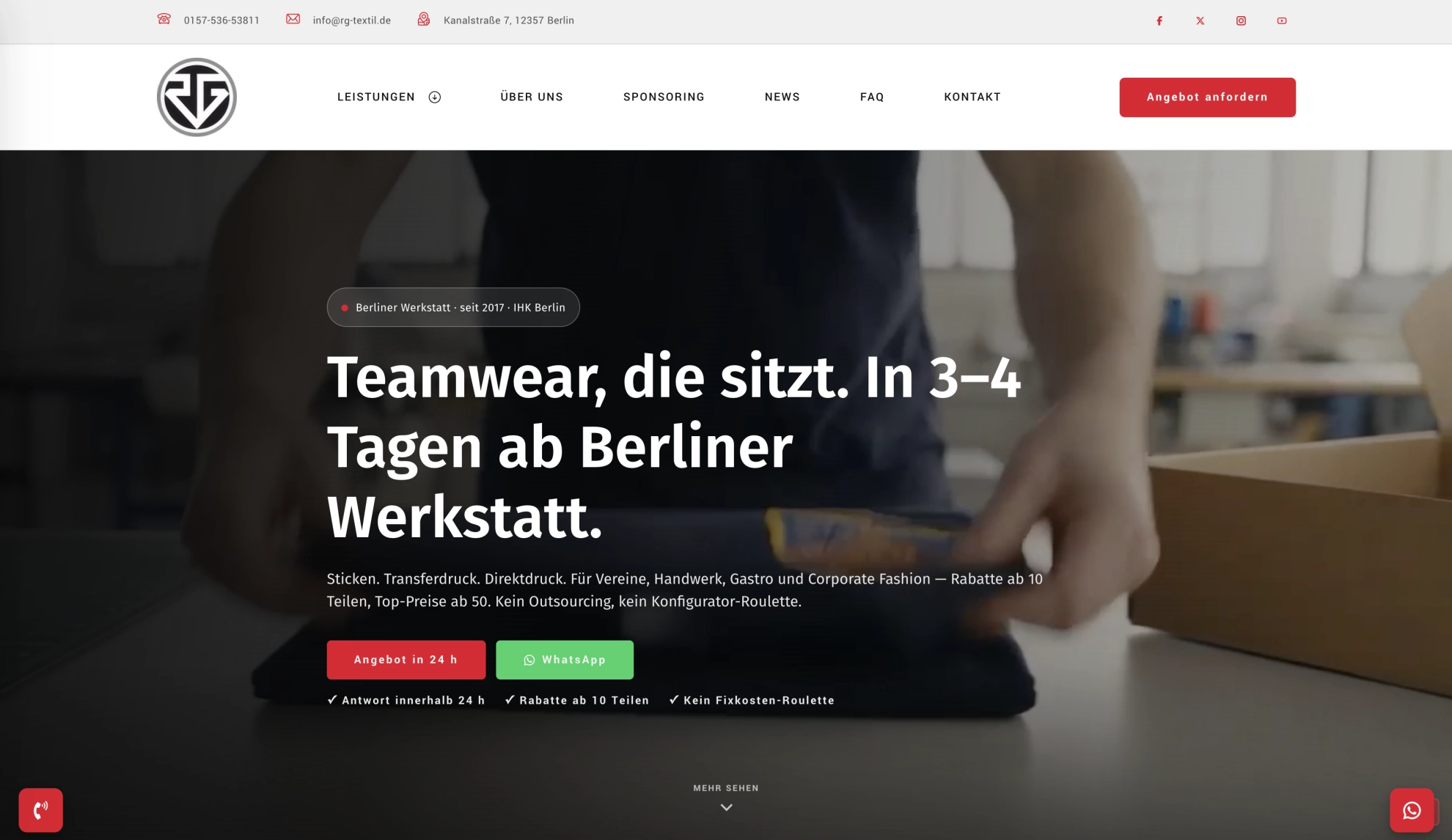 Website-Projekt RG Textil aus meinem Portfolio